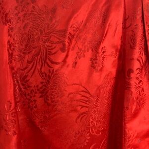 Elegant Red Floral Satin Fabric